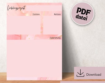 Recipe template for printing, recipe DIN A4 for printing, digital download recipe template, printable recipe template, recipe template German