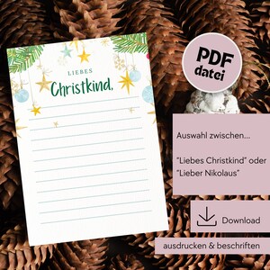 Wunschzettel für Kinder, Weihnachtswunschzettel, Wunschzettel Weihnachten Christkind, Wunschzettel Nikolaus, Digitaler Download Wunschzettel