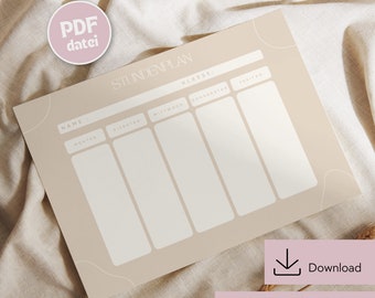 Timetable to print, timetable download, timetable DIN A4, timetable PDF printable, timetable digital, timetable school