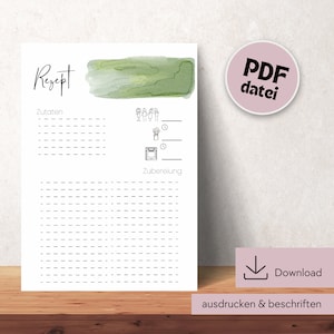 Recipe template for printing, recipe DIN A4 for printing, digital download recipe template, printable recipe template, recipe template in German