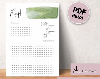 Recipe template for printing, recipe DIN A4 for printing, digital download recipe template, printable recipe template, recipe template in German