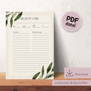 Recipe template for printing, recipe DIN A4 for printing, digital download recipe template, printable recipe template, recipe template German
