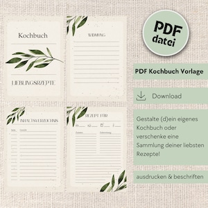 PDF cookbook template | Recipe book template for printing | Family recipe template DIY | Canva template German | Wedding gift idea