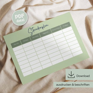 Timetable to print, timetable download, timetable DIN A4, timetable PDF printable, timetable digital, timetable school