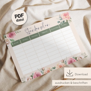Timetable to print, timetable download, timetable DIN A4, timetable PDF printable, timetable digital, timetable school