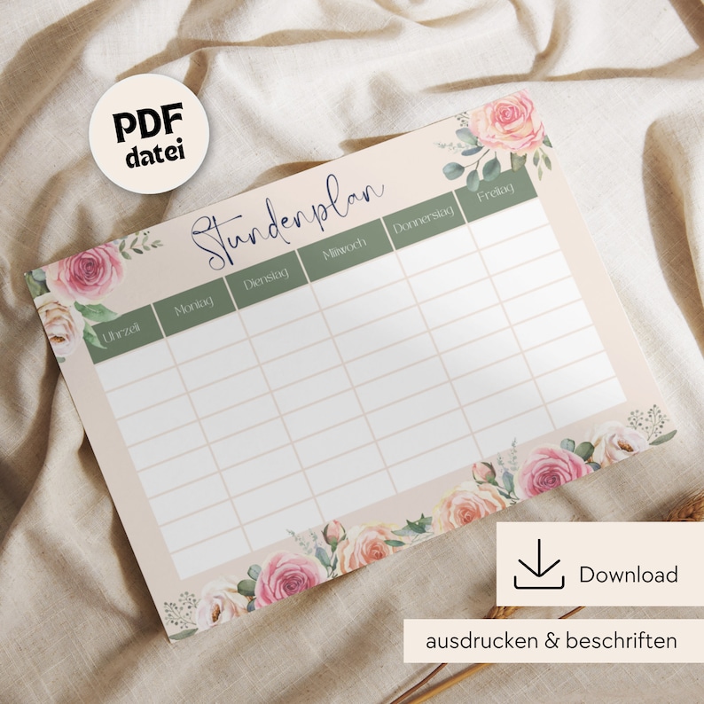Stundenplan zum Ausdrucken, Stundenplan Download, Stundenplan DIN A4