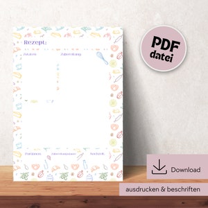 Recipe template for printing, recipe DIN A4 for printing, digital download recipe template, printable recipe template, recipe template German