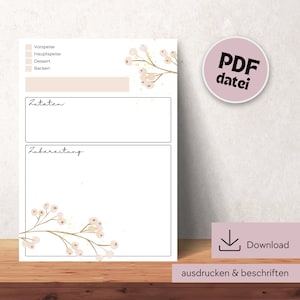 Recipe template for printing, recipe DIN A4 for printing, digital download recipe template, printable recipe template, recipe template German