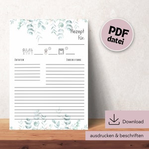Recipe template for printing, recipe DIN A4 for printing, digital download recipe template, printable recipe template, recipe template German