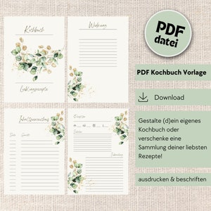 PDF cookbook template | Recipe book template for printing | Family recipe template DIY | Canva template German | Wedding gift idea