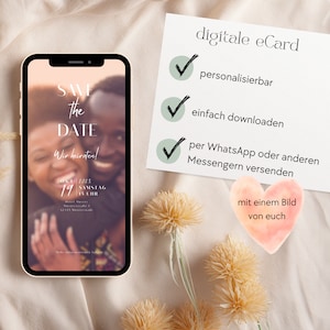 personalisierte save the date Einladung, digitale Hochzeitseinladung personalisierbar, eCard Hochzeitseinladung, save the date Einladung