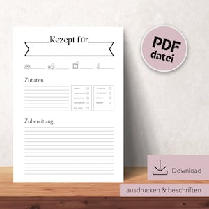 Recipe template for printing, recipe DIN A4 for printing, digital download recipe template, printable recipe template, recipe template German