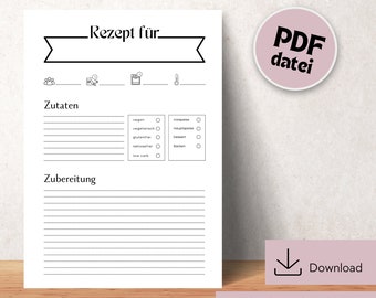 Recipe template for printing, DIN A4 recipe for printing, digital download recipe template, printable recipe template, recipe template in German