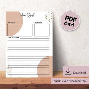 Recipe template for printing, recipe DIN A4 for printing, digital download recipe template, printable recipe template, recipe template German