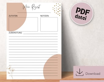 Recipe template for printing, recipe DIN A4 for printing, digital download recipe template, printable recipe template, recipe template German