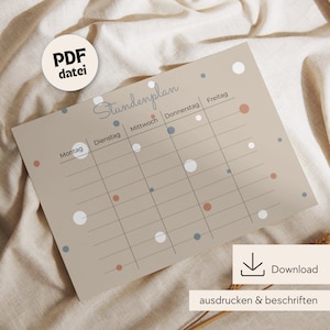 Timetable to print, timetable download, timetable DIN A4, timetable PDF printable, timetable digital, timetable school