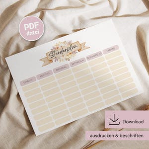Timetable to print, timetable download, timetable DIN A4, timetable PDF printable, timetable digital, timetable school