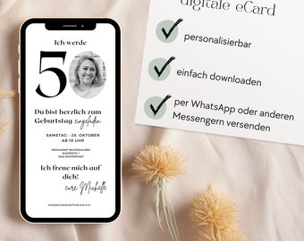 Okrągłe zaproszenie na urodziny, cyfrowe zaproszenie na urodziny, urodziny eCard, wyślij zaproszenie za pośrednictwem WhatsApp, spersonalizowane zaproszenie