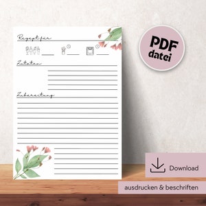Recipe template for printing, recipe DIN A4 for printing, digital download recipe template, printable recipe template, recipe template German