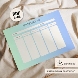 Timetable to print, timetable download, timetable DIN A4, timetable PDF printable, timetable digital, timetable school