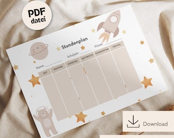 Timetable to print, timetable download, timetable DIN A4, timetable PDF printable, timetable digital, timetable school