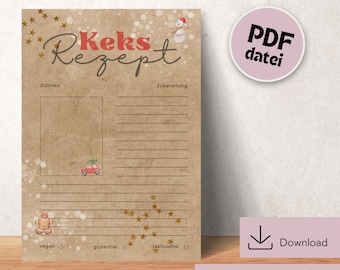 Cookie recipe template for printing, recipe DIN A4 for printing, digital download recipe template, printable recipe template, template German