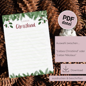 Wunschzettel für Kinder, Weihnachtswunschzettel, Wunschzettel Weihnachten Christkind, Wunschzettel Nikolaus, Digitaler Download Wunschzettel