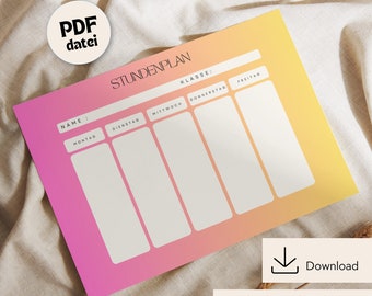 Timetable to print, timetable download, timetable DIN A4, timetable PDF printable, timetable digital, timetable school