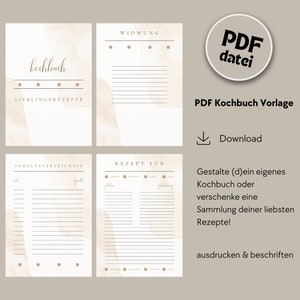 PDF cookbook template | Recipe book template for printing | Family recipe template DIY | Canva template German | Wedding gift idea