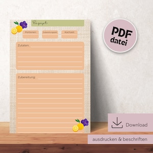 Recipe template for printing, recipe DIN A4 for printing, digital download recipe template, printable recipe template, recipe template in German
