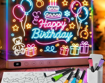 Neon LED Drawing Board 35x25 cm, USB-C Rechargeable Note Pad with 13 light effects