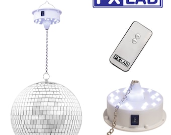Rotating Glitter Mirror Ball Silver 20cm 8" with 18 LED Light Up Revolving Motor