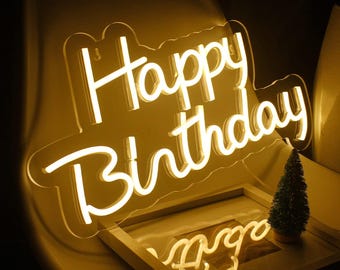 HAPPY BIRTHDAY Neon Warm White Led Light Hanging Sign 43cm x 21cm - USB Rechargeable