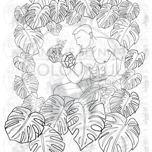 Cat Daddies “Pawsonal Trainer” Hunk with Kitten Adult Coloring Page (Stress Relief, Mindfulness, Relaxation)