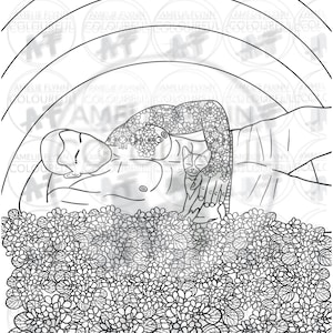 Cat Daddies “Flower Cuddles” Hunk with Kitten Adult Coloring Page (Stress Relief, Mindfulness, Relaxation)