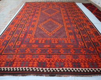 6'1x8'4 アフガニスタンヴィンテージキリムラグ - アンティーク色あせ