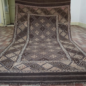 Afghan Sumak Kilim Rug 3&#39;10x6&#39;8 Ft Handmade Vintage Soumak Kilim Rug, Handwoven Turkmen Rug, Geometric Maliki Kilim Rug, Famous Afghan Kilim
