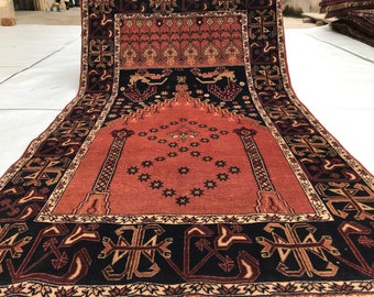 Afghan Prayer Rug 2'10x5'0 ft Antique Prayer Rug, Handmade Wool Area Rug, Vintage Muslim Prayer Oriental Turkmen Rug Excellent Condition Rug