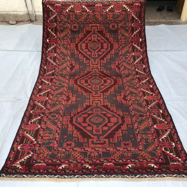 Antique Faded Baluchi Area Rug 3'10x6'10 ft Turkmen Tekke Rug, Afghan Rug, Handmade Wool Rug Oriental Vintage Baluchi Rug, Bedroom Rug