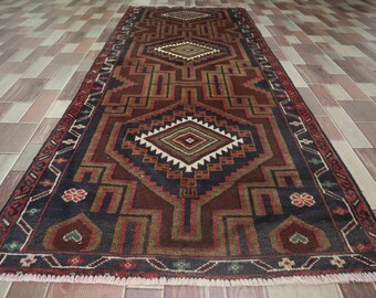 3x7 Ft Small Afghan Rug- Handmade Hand Knotted Oriental Wool Rug, Turkmen Tribal Rug, Fine quality  Baluch Small Rug, Kitchen Runner rugs