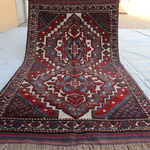 2&#39;10x5&#39;3 ft Afghan Geometric Vintage Rug- Handmade 100% Wool Baluchi Rug- Luxury Area Rug- Afghan Kitchen Rug- Farmhouse Tapis Rug 3x5