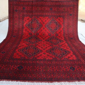 Afghan Handmade Bukhara Oriental Area Rug 5&#39;7x7&#39;4 ft Afghan Khal Mohammedi Rug, Luxury High Pile Soft Wool Rug, Livingroom office Decor Rug