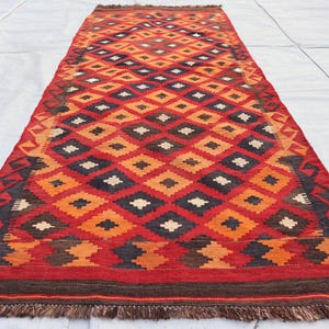 3'3x7'9 Afghan vintage Runner Kilim  Hand Knotted Top Quality Geometric Rug, Oriental Turkmen Tribal Rug, Living room Rug, Dining Table Rug