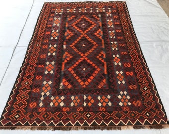 6'1x8'4 アフガニスタンヴィンテージキリムラグ - アンティーク色あせ