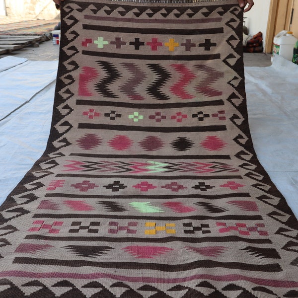 2'7 x4'10 Afghan Striped Faded Kilim Rug Afghan Handmade Wool Area Rug Vintage Kilim Rug, Oriental Turkmen Rug, Living Room Kilim Area Rug