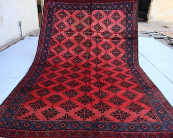 5&#39;6x8&#39;5 ft Afghan Antique Balcuhi Rug,  Vintage Handmade Wool Area Rug, Turkmen Tribal rug, Living Room Rug, Authentic Genuine Baluchi Rug