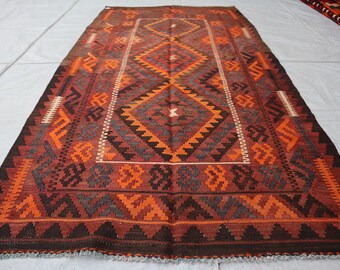 6'1x8'4 アフガニスタンヴィンテージキリムラグ - アンティーク色あせ
