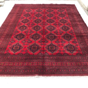 Afghan Khal Muhammadi Rug, Red Bukhara large rug 9&#39;9x12&#39;9 ft Hand-knotted  Rug, Vintage Rug, Oriental Turkmen Rug, Bedroom Office  decor Rug