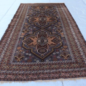 4x7 ft Geometric Vintage Rug, Turkish Heriz design Afghan Hand Knotted Wool Tribal Rug, Geometric soft Wool Rug Living room Decor Office Rug