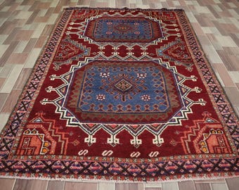 Handmade turkmen rug 3&#39;8x5&#39;4 ft Afghan Baluch Vintage Rug, Hand Knotted Antique Baluch Wool Rug, Livingroom Decor Rug Office Area Rug 4x6